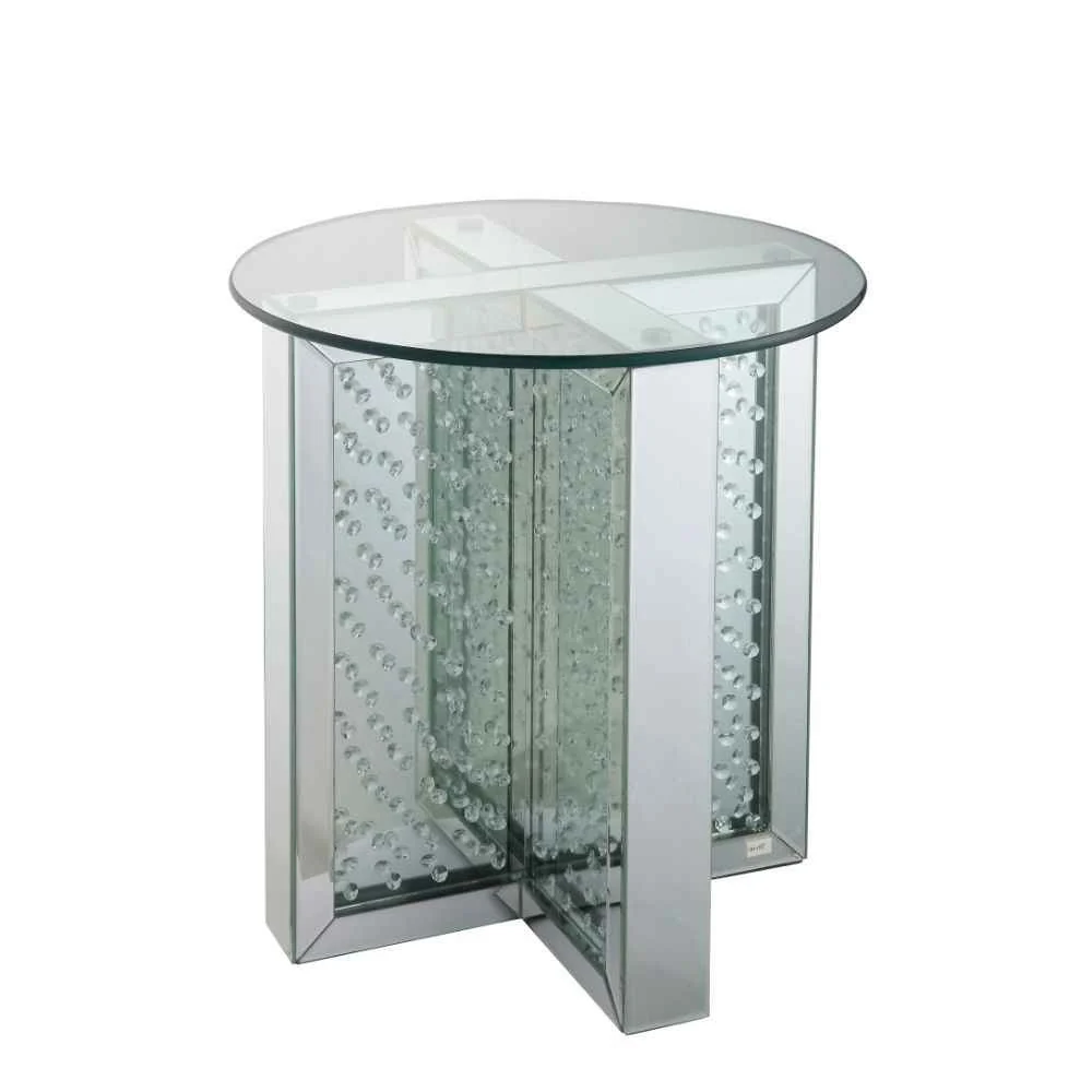 Authentic Nysa – 23 quot End Table – Mirrored amp Faux Crystals Versatile