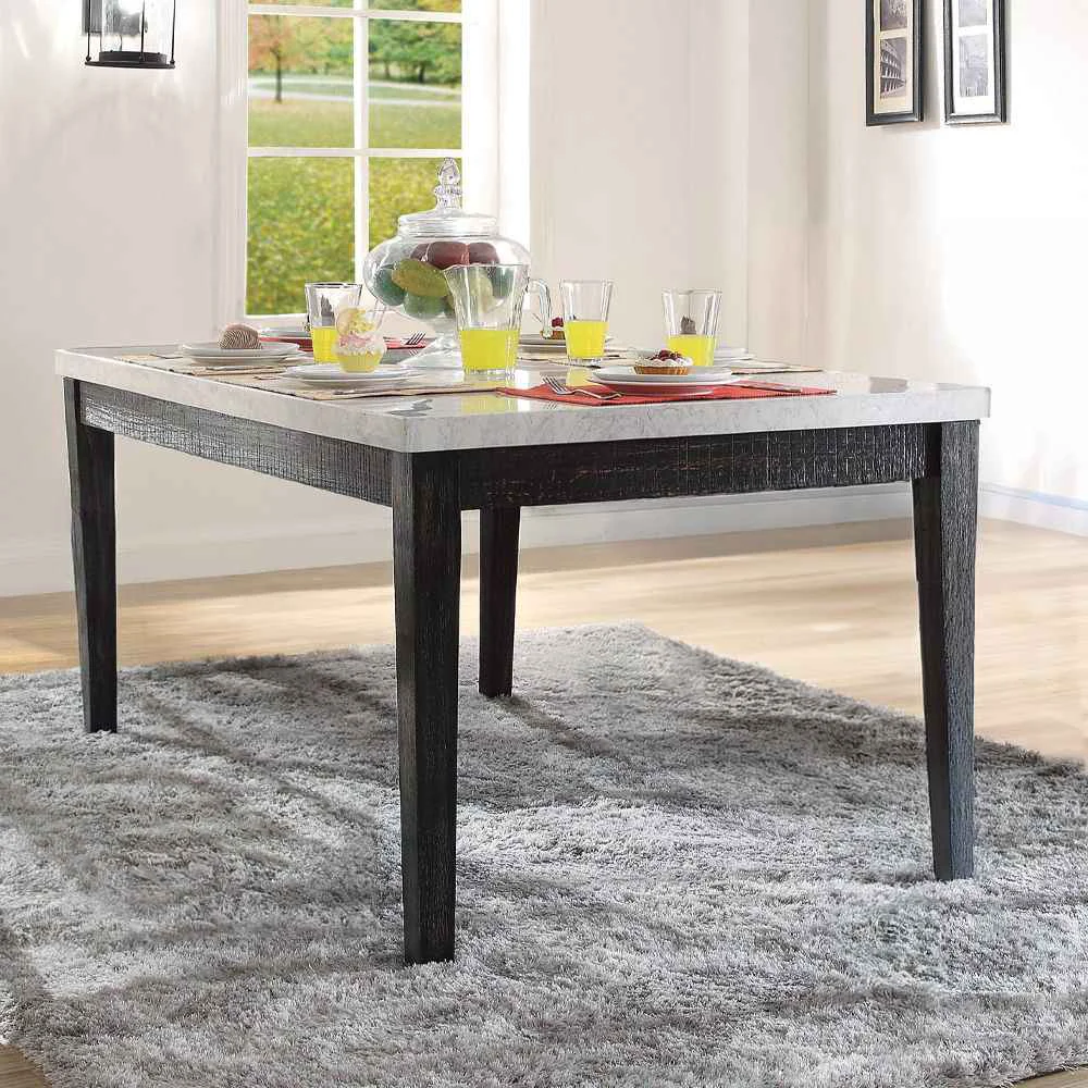 Pure Nolan – Dining Table – White Natural Marble Top amp Salvage Dark Oak Reusable