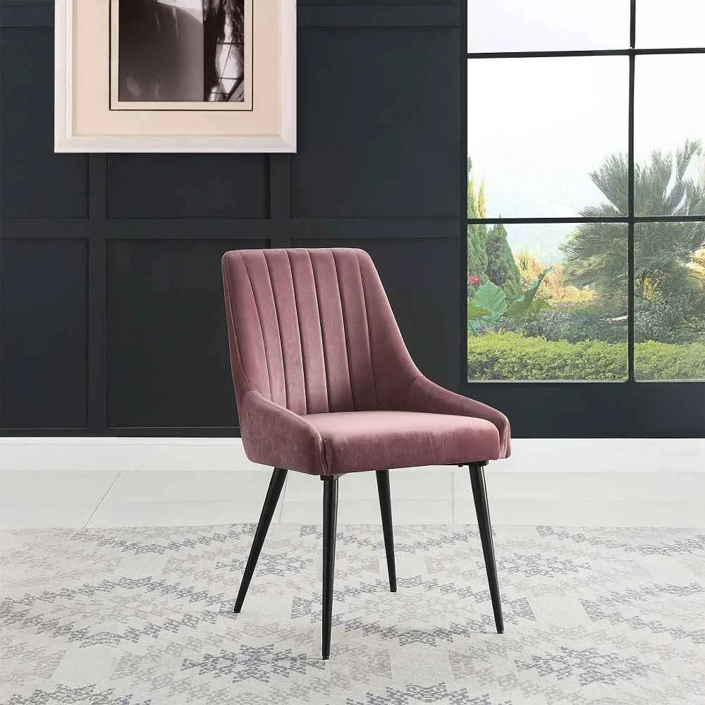 Contemporary Riley – Side Chair Set of 2 – Pink Fabric amp Black Convenient
