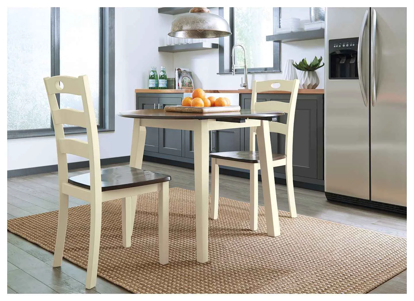 Selected Woodanville – Round DRM Drop Leaf Table – Cream Brown Optimized