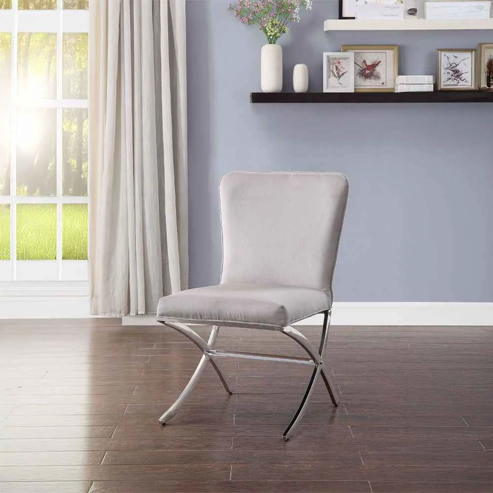 Exclusive Daire – Side Chair Set of 2 – Light Gray Velvet amp Chrome Functional
