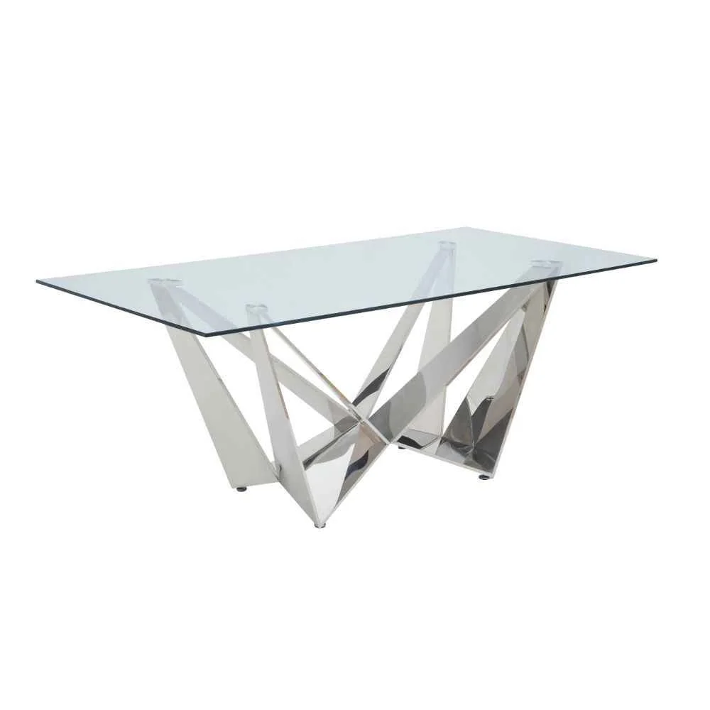 Official Dekel – Dining Table – Clear Glass Top amp Stainless Steel Secure