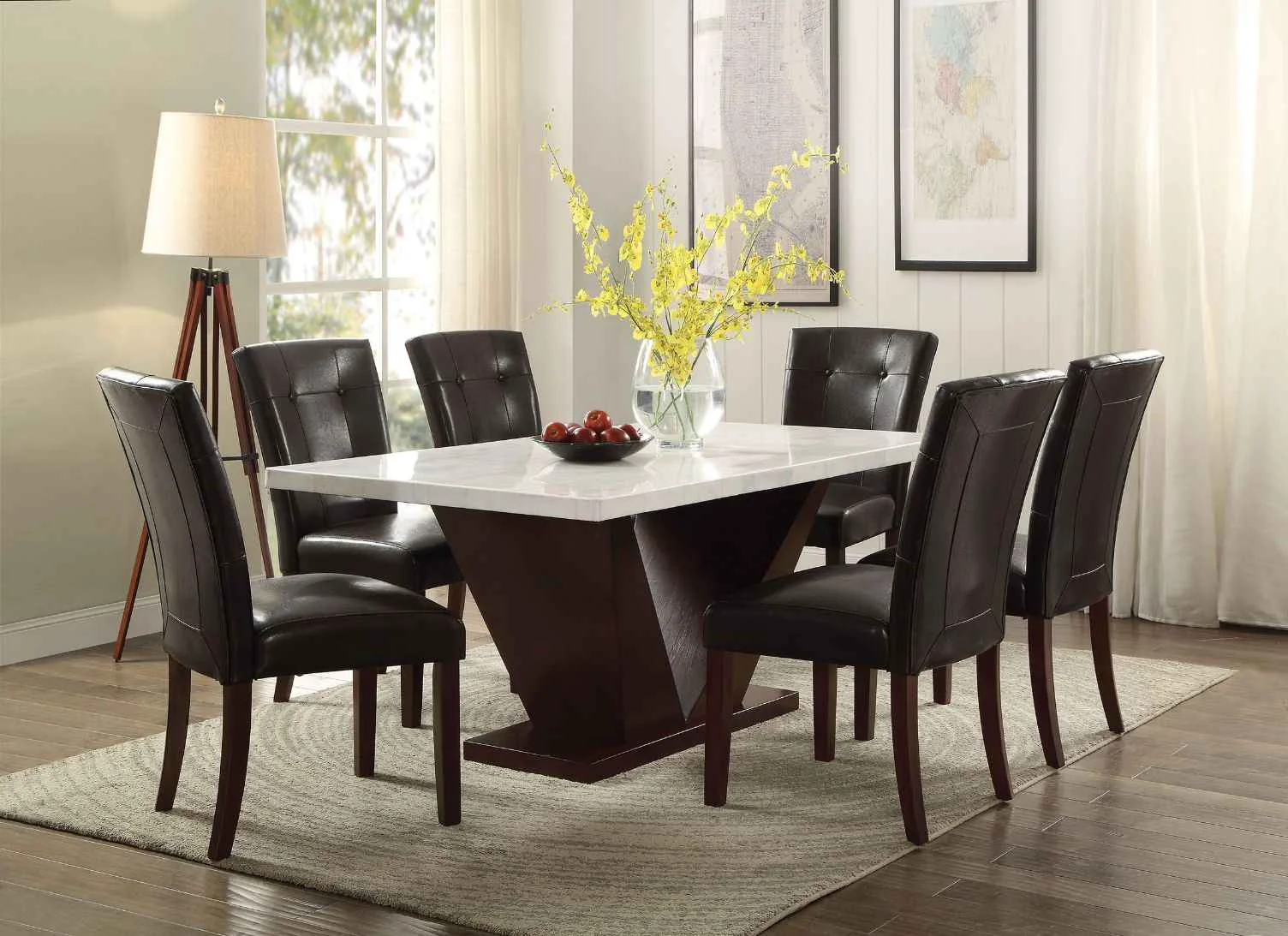 Effective Forbes – Dining Table With Marble Top – White Marble Top amp Walnut Prestigious