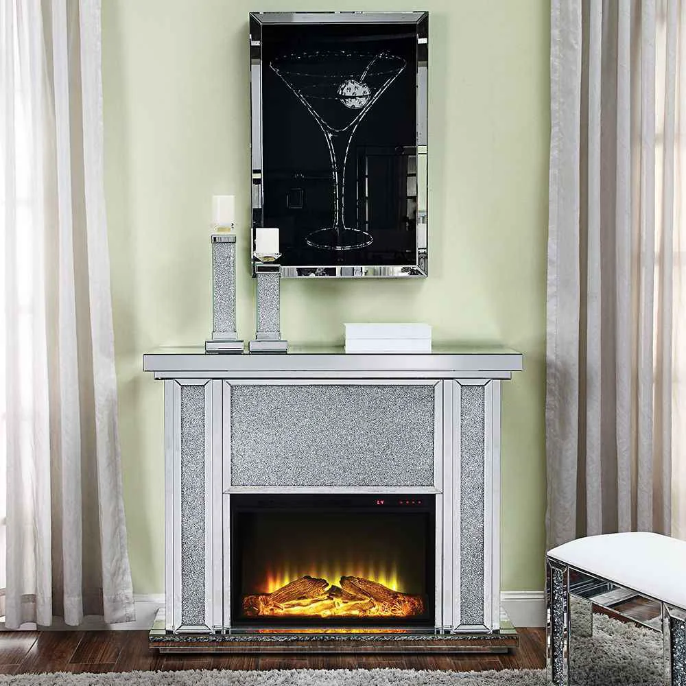 Excellent Noralie – LED Electric Fireplace – Mirrored amp Faux Diamonds Expertly Made