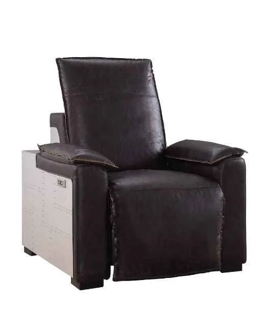 Relaxed Misezon – Power Motion Recliner – Dark Top Grain Brown Leather amp Aluminum Flexible
