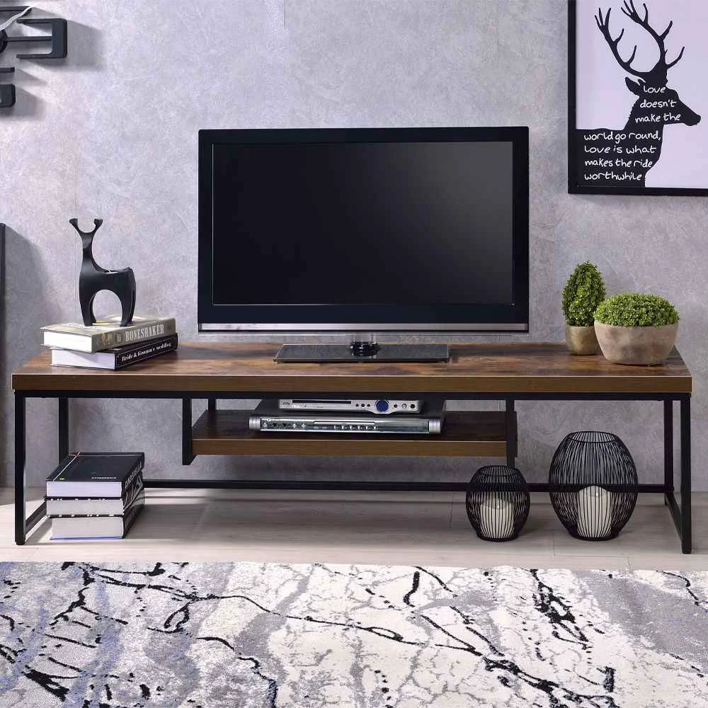Fine Bob – 16 quot TV Stand – Weathered Oak amp Black Metal High-Performance