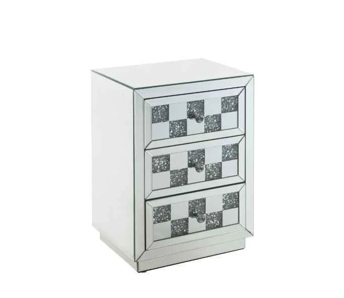 Soft Noralie – 18 quot X 14 quot Accent Table With Faux Diamonds – Mirrored Artisan