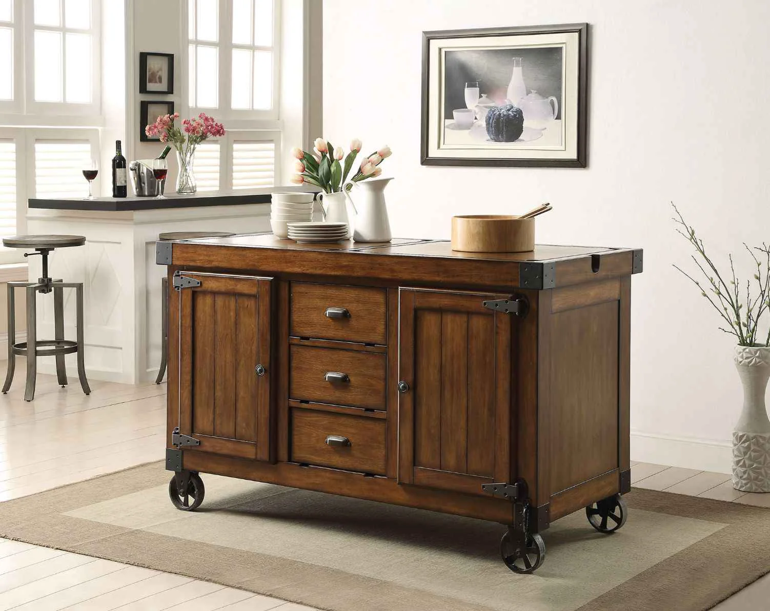 Luxury Kabili – Kitchen Cart – Antique Tobacco Natural