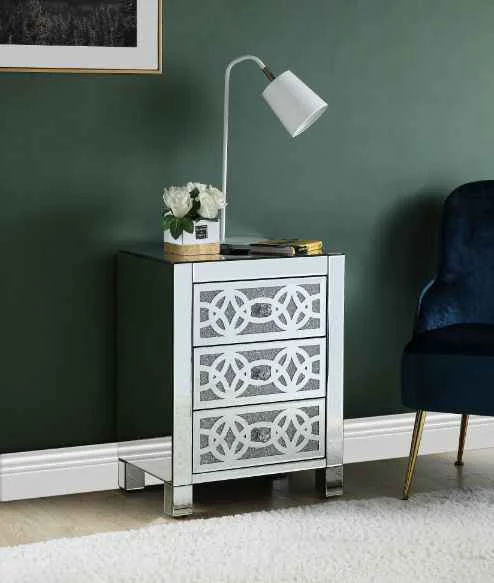 Fine Crafted Noralie – Accent Table With 3 Drawers – Mirrored amp Faux Diamonds Minimalist
