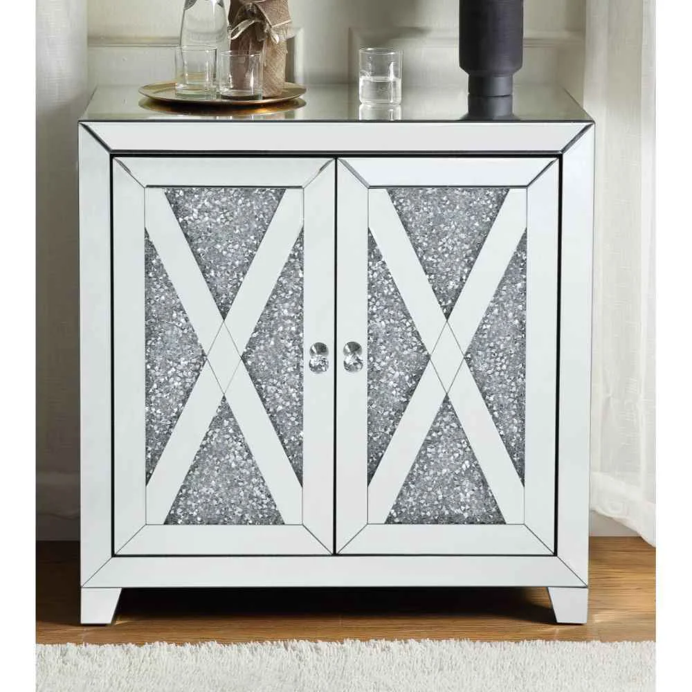 Breathable Noralie – 2 Door Console Cabinet – Mirrored amp Faux Diamonds Sophisticated