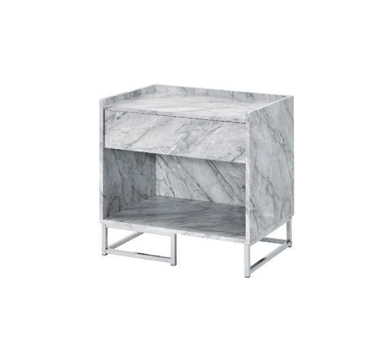 Crafted Azrael – Accent Table – White Printed Faux Marble amp Chrome Traditional