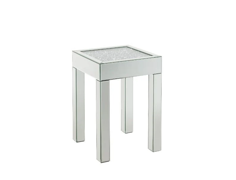 Consistent Noralie – 16 quot Square End Table With Glass Top – Mirrored amp Faux Diamonds Natural