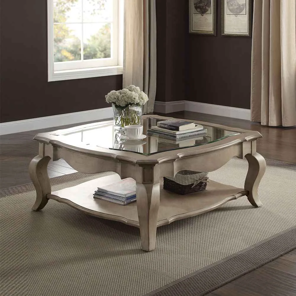 Elegant Chelmsford – Coffee Table – Clear Glass amp Antique Taupe Elite