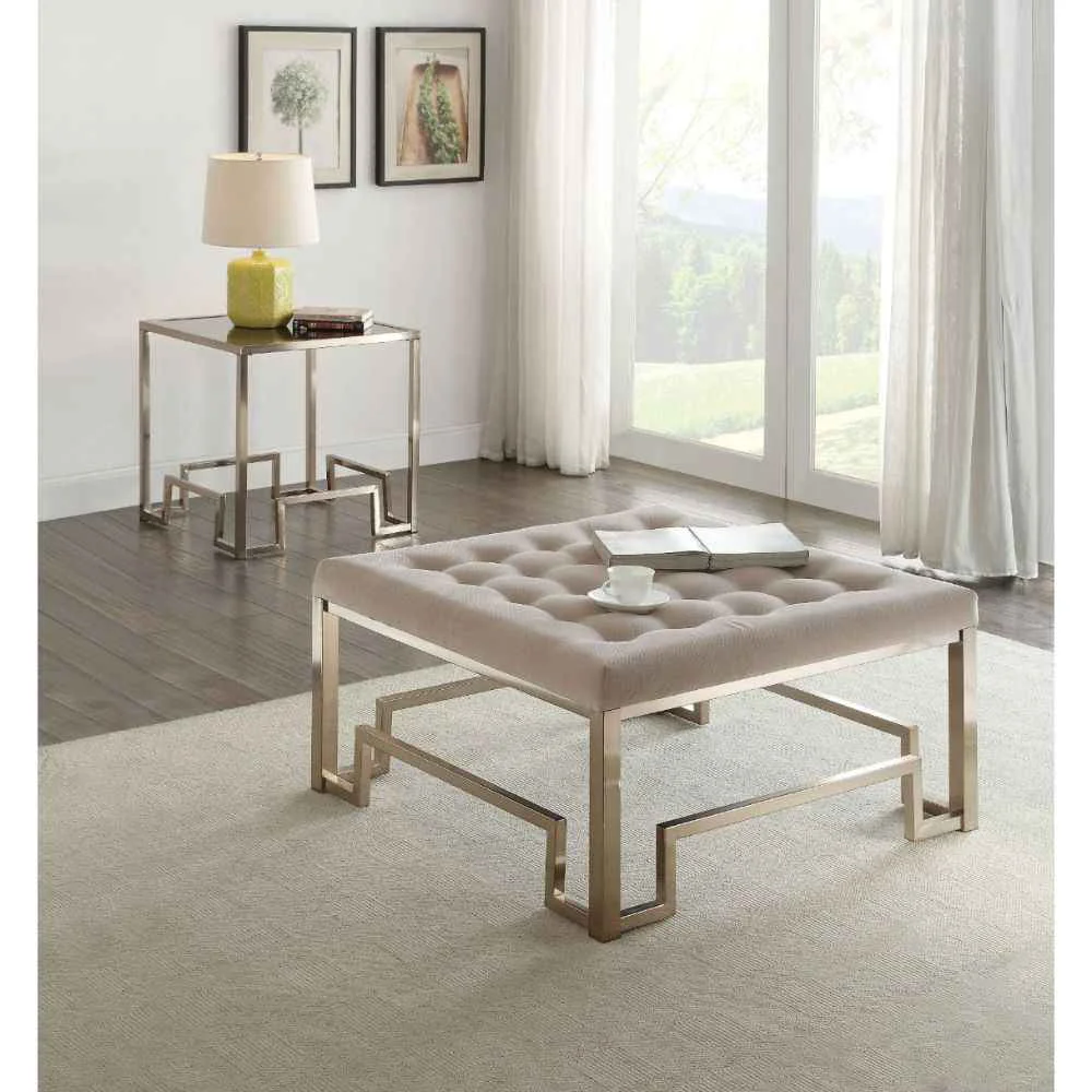 Secure Damien – Cocktail Ottoman – Beige Fabric amp Champagne Professional
