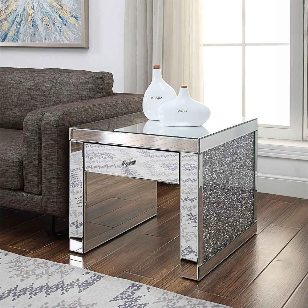Original Design Noralie – 24 quot Square End Table – Mirrored amp Faux Diamonds High-Quality
