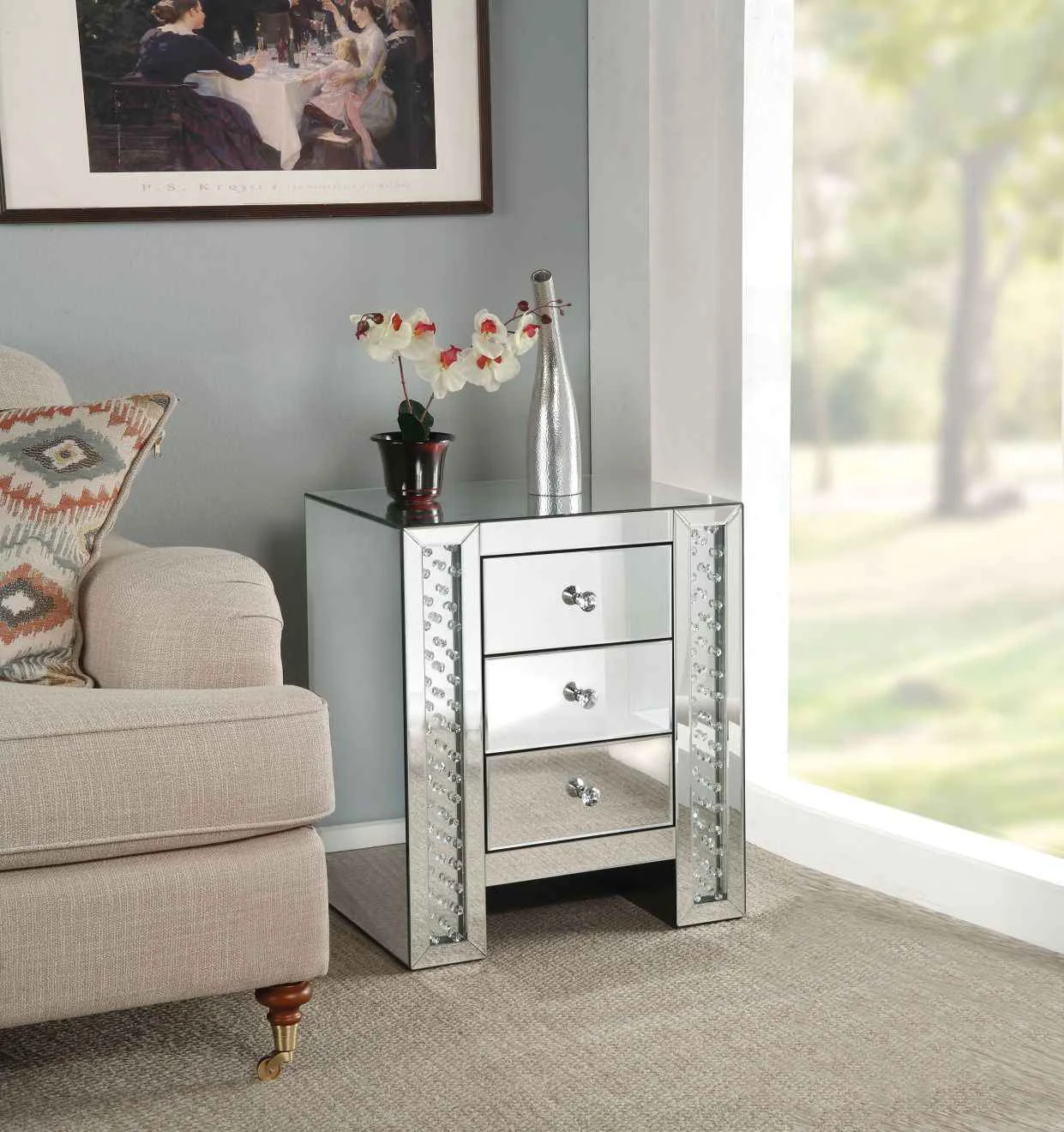 Official Nysa – Accent Table – Mirrored amp Faux Crystals Luxury