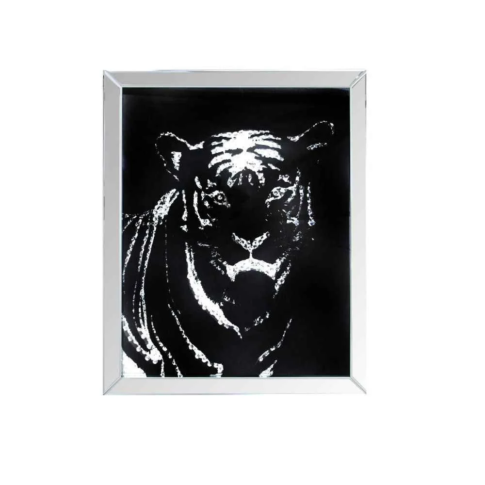 High-Grade Talisha – Wall Art – Mirrored amp Faux Crystal Tiger Practical