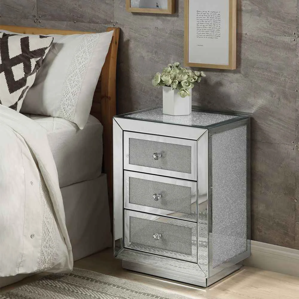 Minimalist Noralie – 18 quot X 14 quot Accent Table – Mirrored amp Faux Diamonds Sustainable