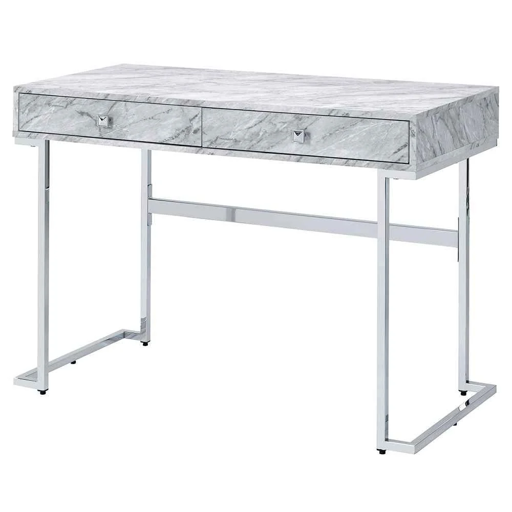 Specialty Tigress – Writing Desk – White Printed Faux Marble Top amp Chrome Fast
