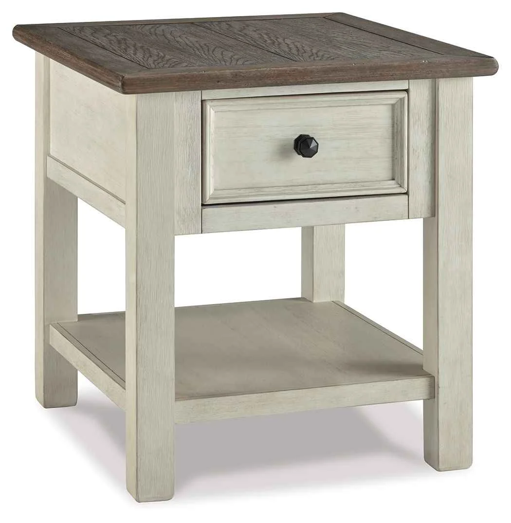 Official Bolanburg – Rectangular End Table – White Brown Beige Exclusive