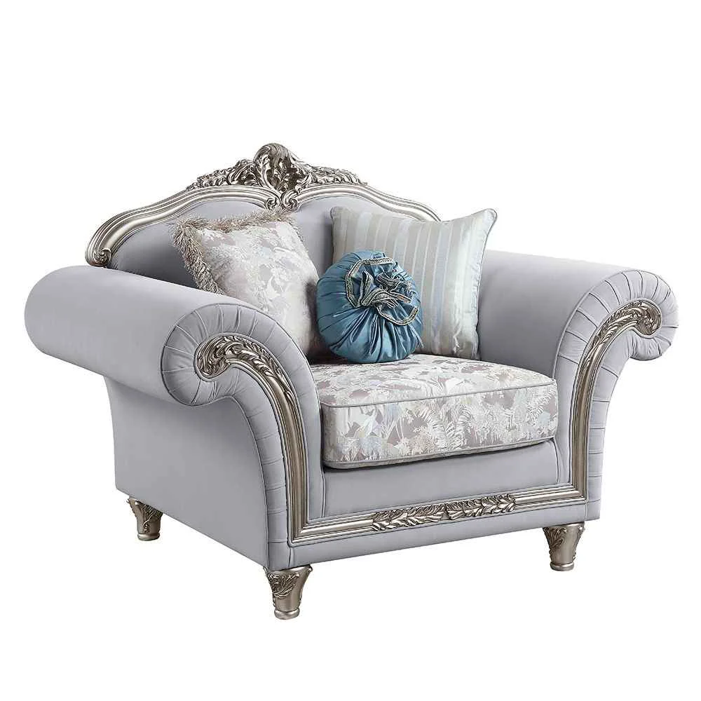 Superior Pelumi – Chair With 3 Pillows – Light Gray Linen amp Platinum Smart