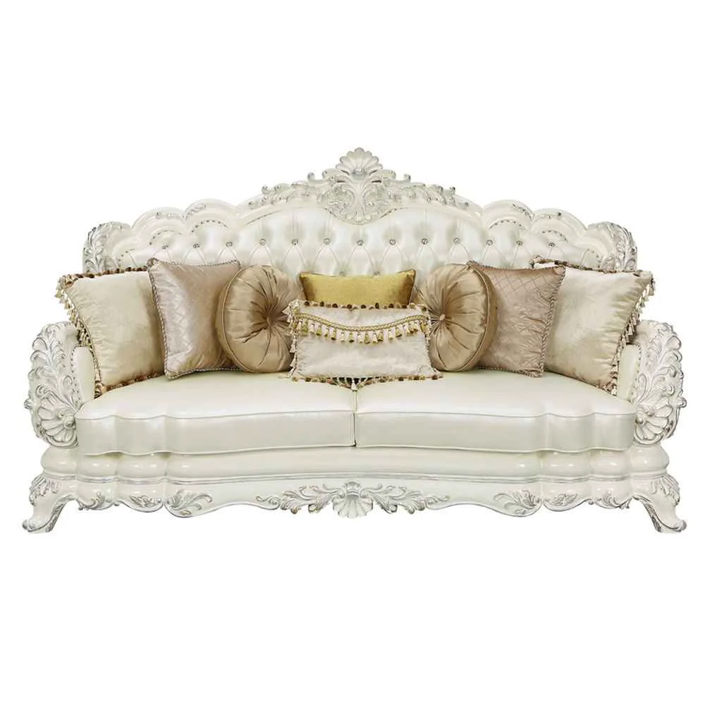 Efficient Adara – Sofa With 7 Pillows – Pearl White Synthetic Leather amp Antique White Stylish