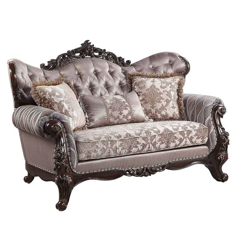Crafted Benbek – Loveseat With 3 Pillows – Fabric amp Antique Oak Versatile