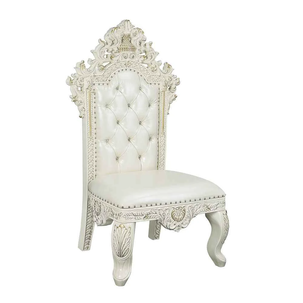 Certified Adara – Side Chair Set of 2 – Pearl White Synthetic Leather amp Antique White Modern