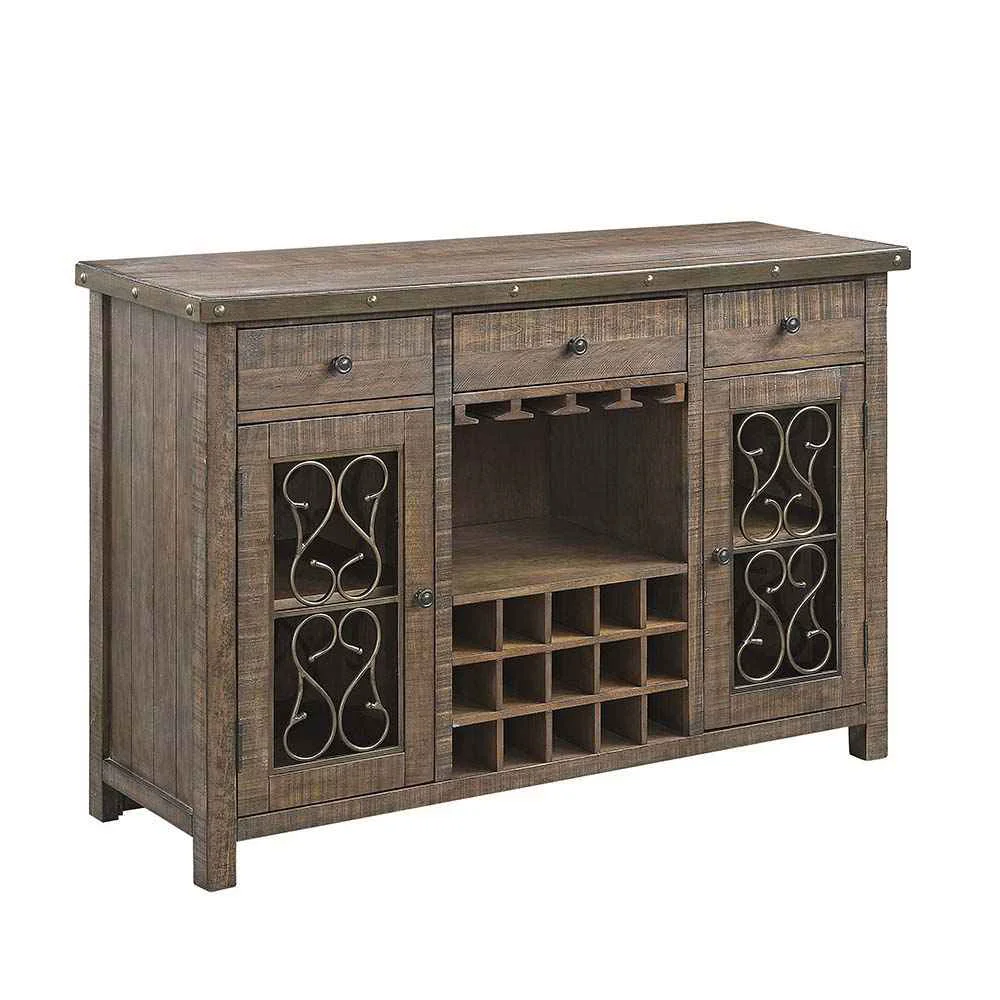 Premium Raphaela – Server With Cup Holder amp Wine Rack – Weathered Cherry Clean