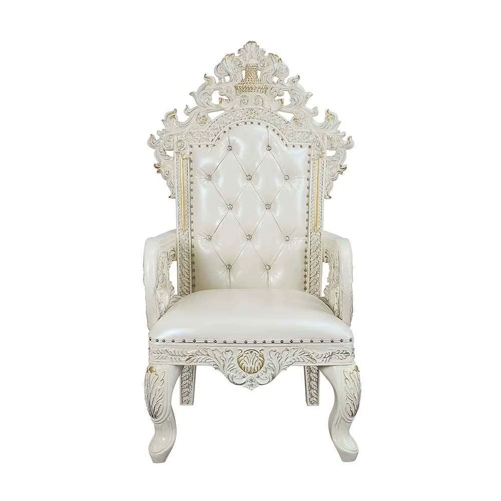 World-Class Adara – Arm Chair Set of 2 – Pearl White Synthetic Leather amp Antique White Secure