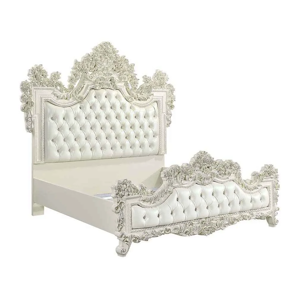 Exclusive Adara – Eastern King Bed – Pearl White Synthetic Leather amp Antique White Trusted