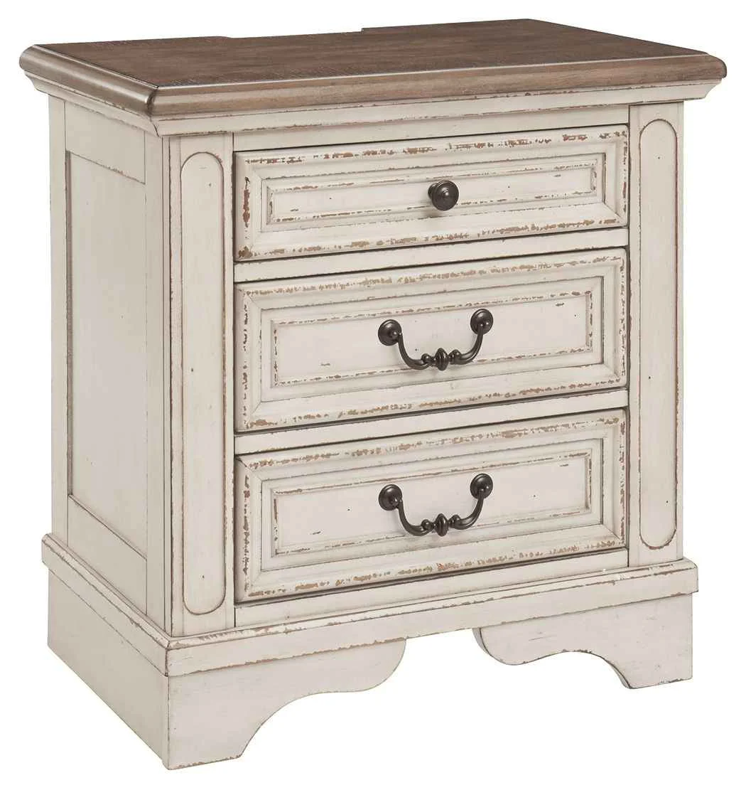 Premium yn – Three Drawer Night Stand – White Brown Beige Classic