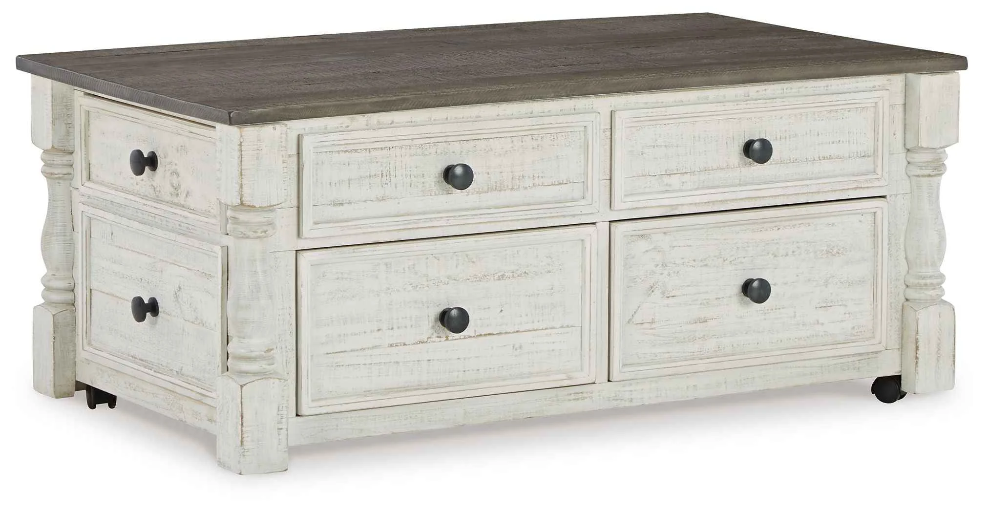 Responsible Havalance – Lift Top Cocktail Table with Storage Drawers – White Gray Certified