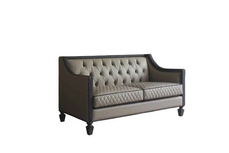 Enhanced House Beatrice – Loveseat With 3 Pillows – Tan Synthetic Leather Black Synthetic Leather amp Charcoal Practical