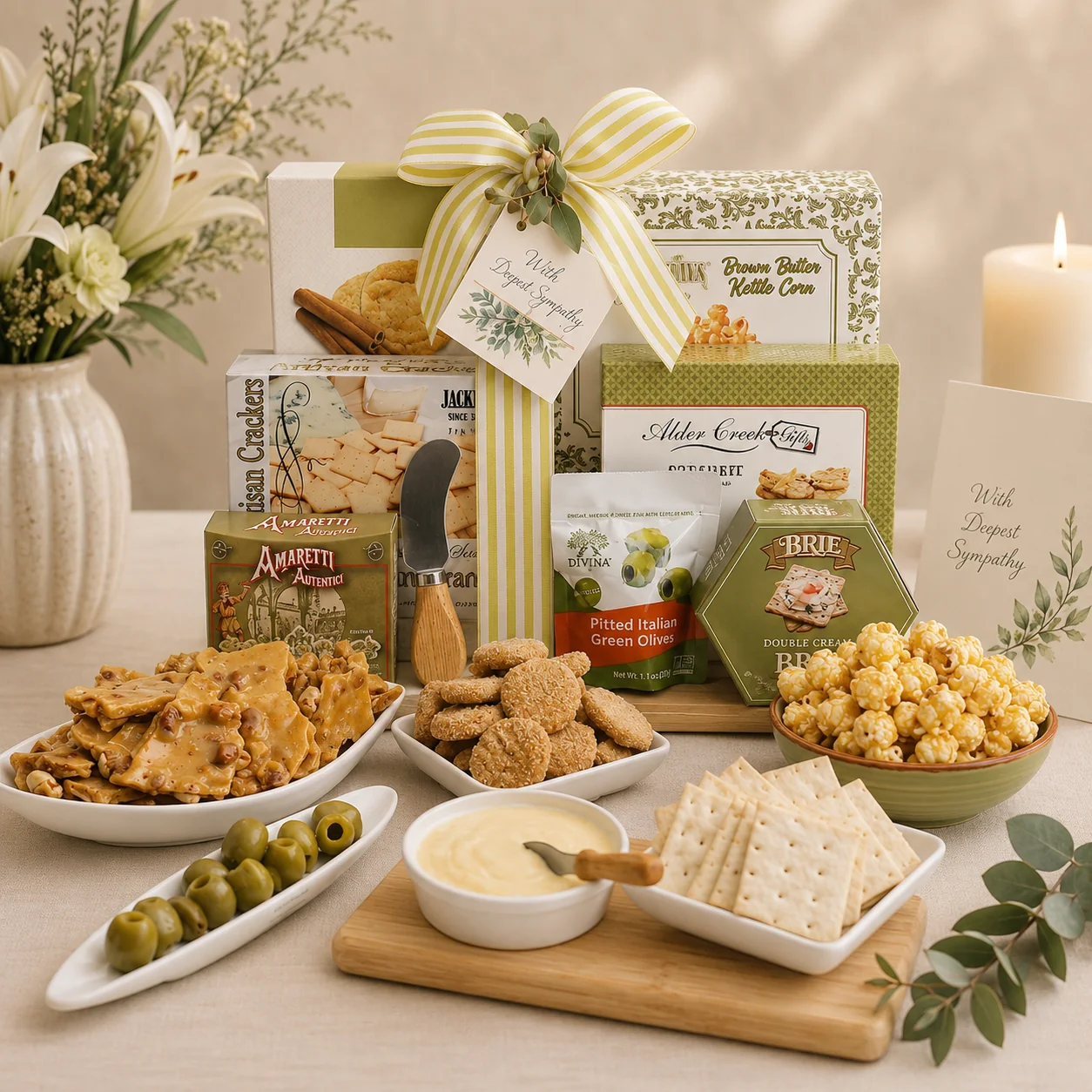 Traditional With Sympathy Cutting Board Gift Basket Proven