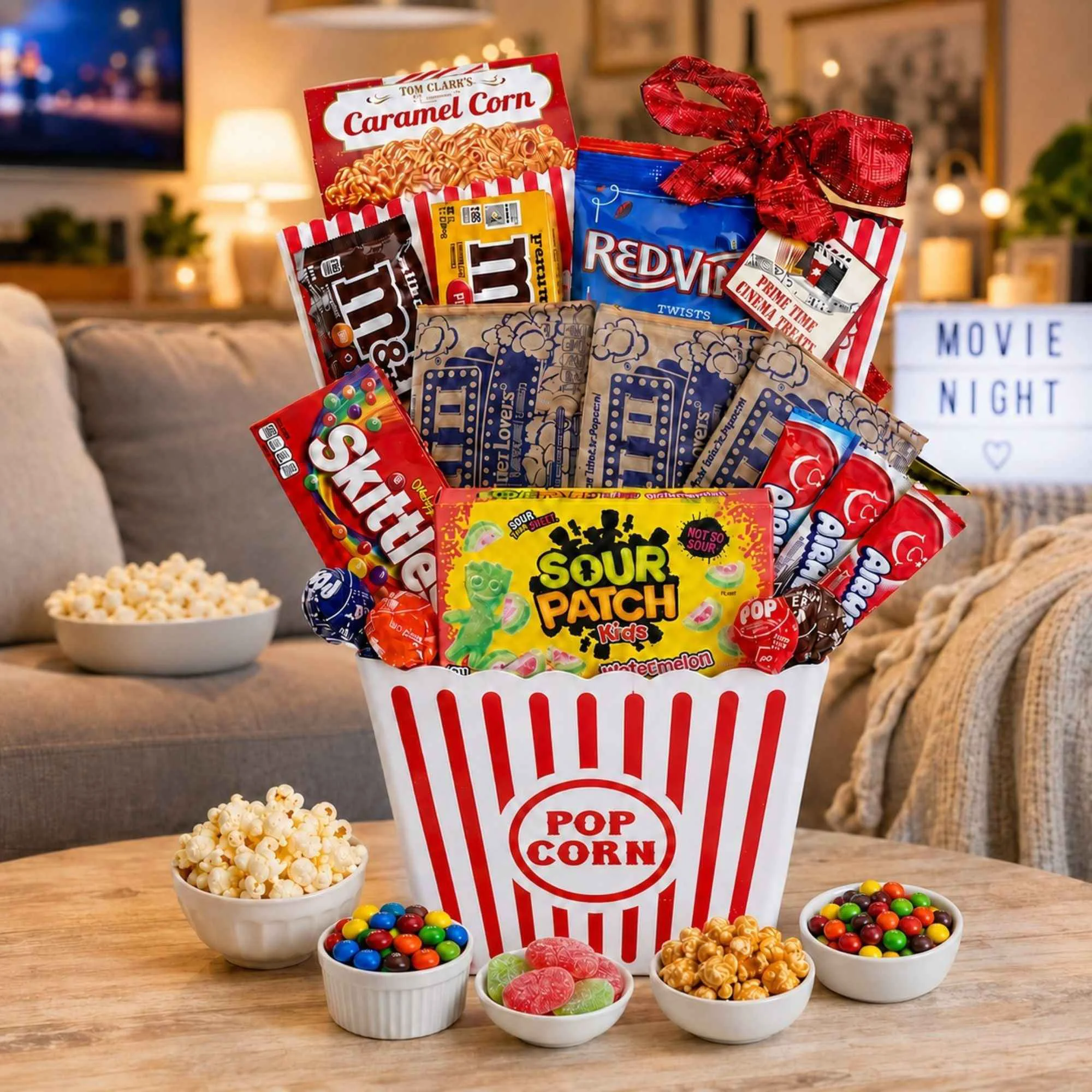 Relaxed Movie Night Gift Basket Natural