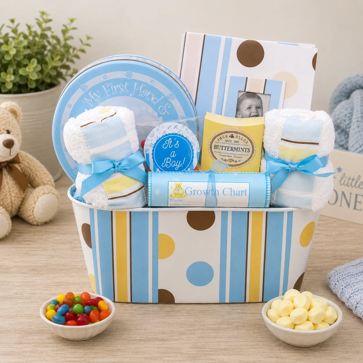 Premium Welcome to the World Baby Boy Gift Basket Minimalist