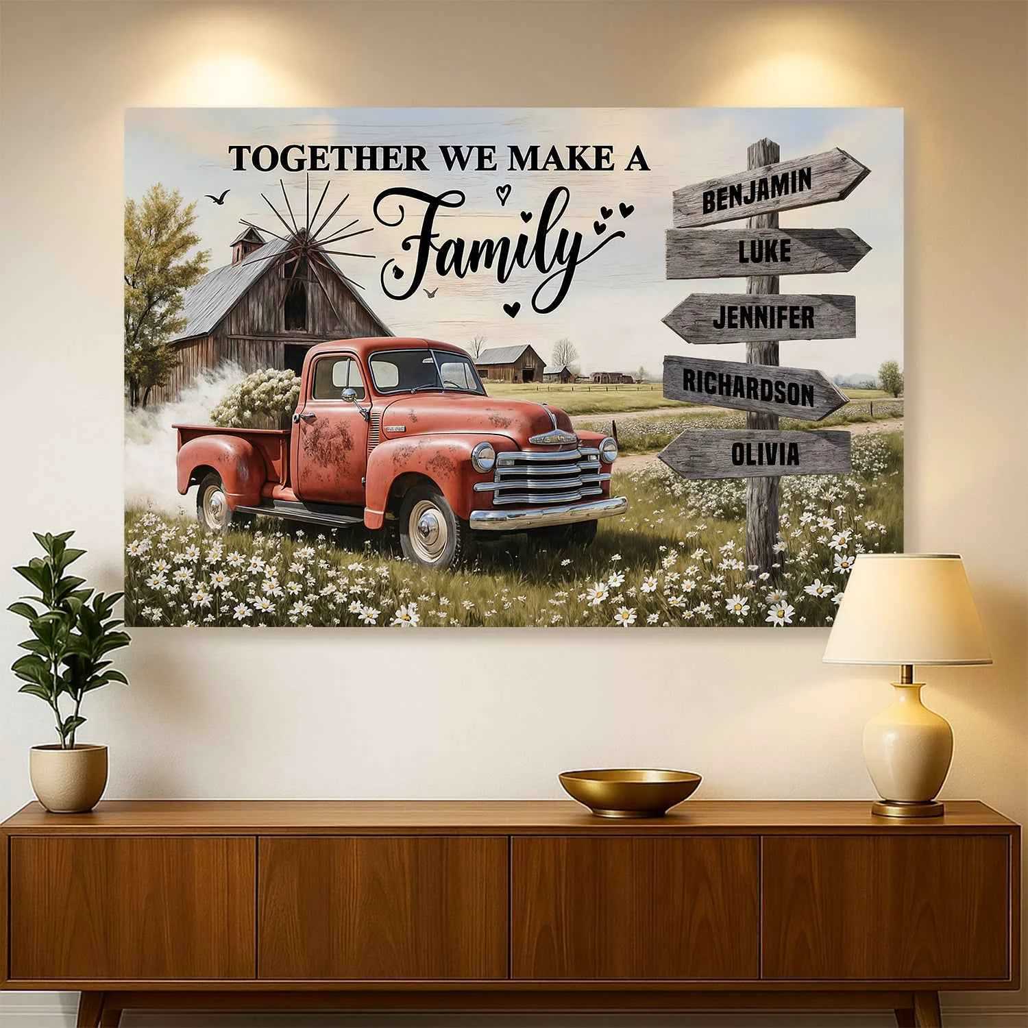 Natural Personalized Family Farmhouse Old Truck Wall Art Solid