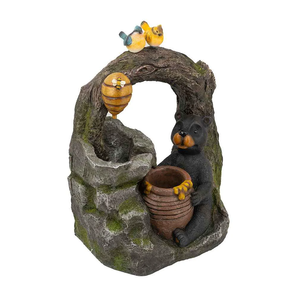 Innovative Decorative Two Tiered Water Fountain With Woodland Animal Design Outdoor Fountain With Light And Pump – Dark Gray Selected