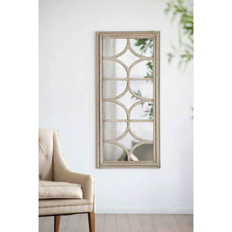 User-Friendly Glister – Rectangular Mirror With Distressed Frame With Decorative Window Look Vertical Or Horizontal – Cream Minimalist