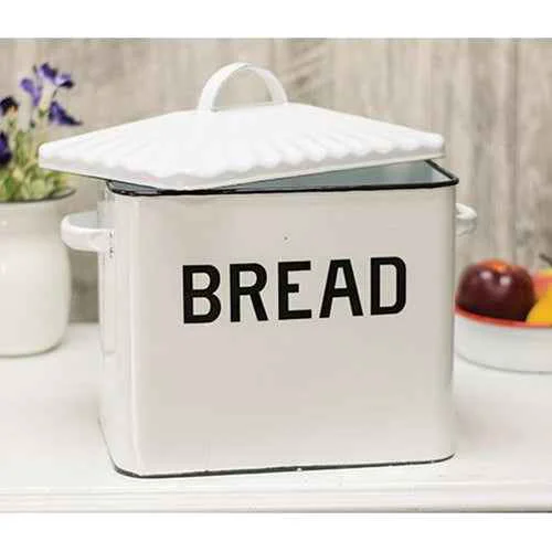 Detailed Black Rim Enamel Bread Box for Farmhouse Kitchen Storage Easy-to-Use