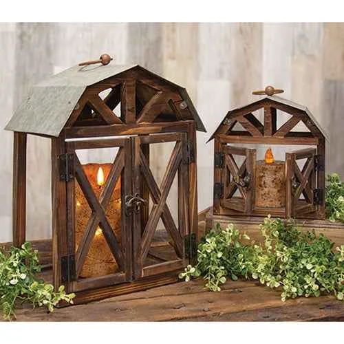 Premium Material Set of 2 Rustic Barn-Style Lanterns Carefully Designed