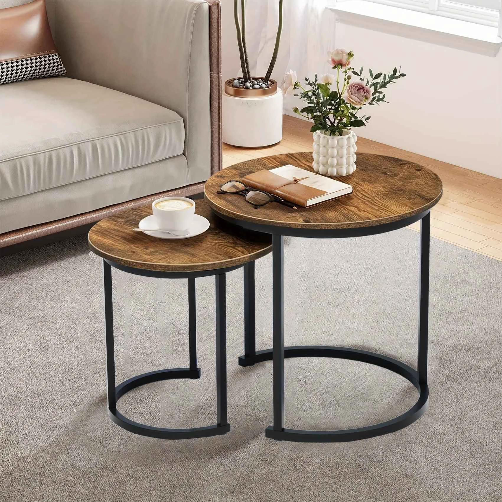 Smart Coffee Table – Wood Grain Wooden Round Certified