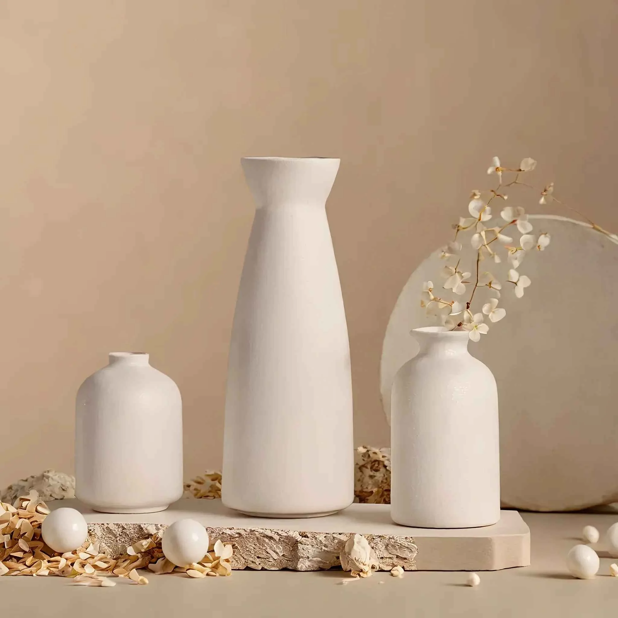 Efficient Ceramic Vase Set of 3 Modern Boho Style Vases Premium