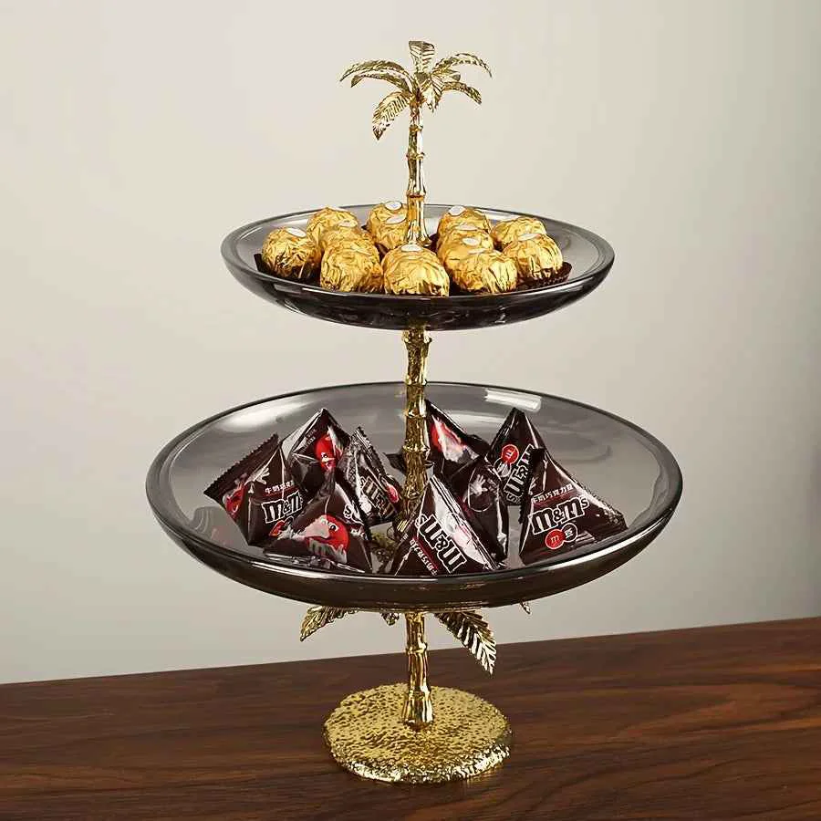 Modern Decorative Tray – Golden Metal Two-Tier Healthy