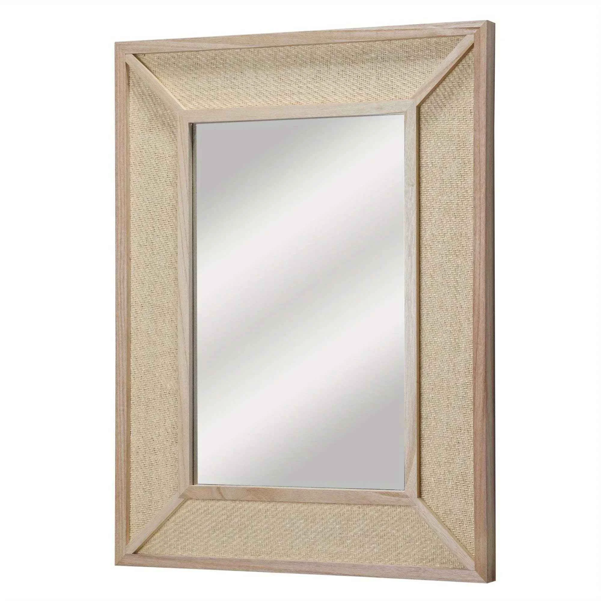 Stylish Wall Mirror – Woven Rattan Natural Rectangle Traditional