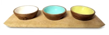 Versatile House of Avana Mango Wood Condiment Set with Enamel Bowls Genuine