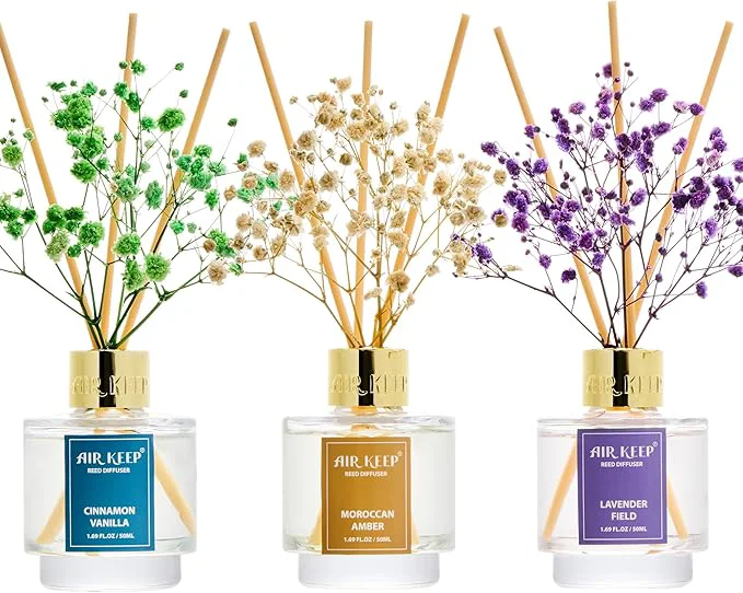 Breathable Airkeep Reed Diffuser Set of 3 Cinnamon Vanilla Lavender Field Moroccan Amber Secure