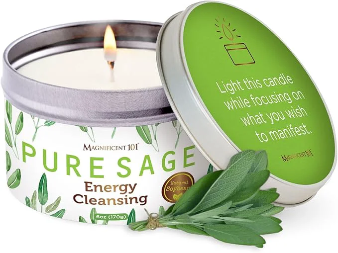 Proven Magnificent 101 Long Lasting Pure White Sage Candle – 6 Oz – 35 Hour Burn Time Sustainable
