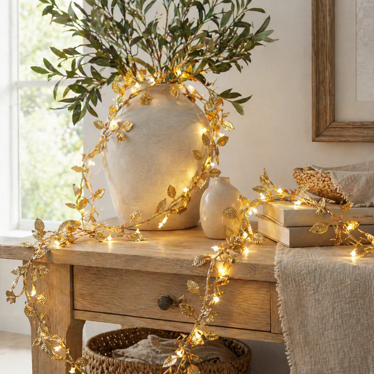 Soft Golden Leaf String Lights 5m 50 LEDs Pure